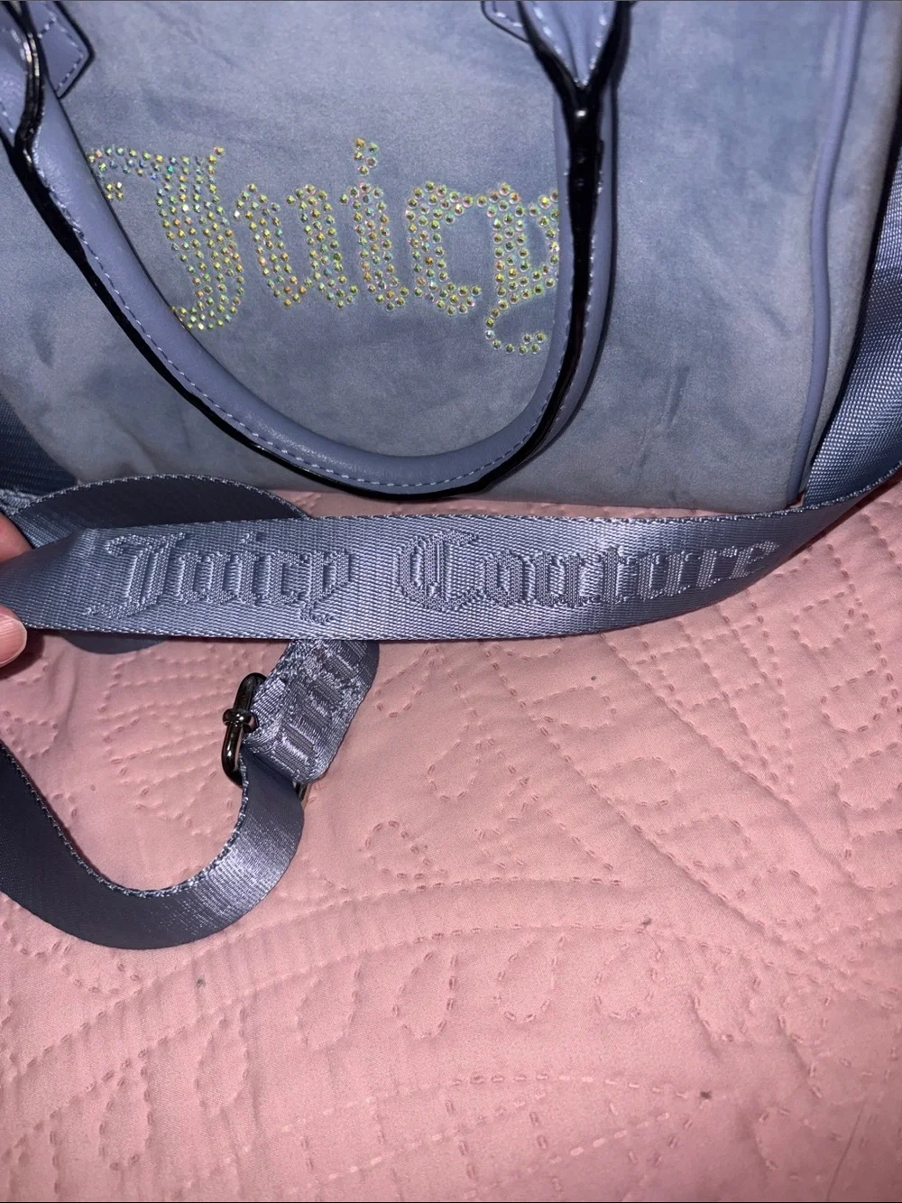 Juicy Couture Pale Blue Velvet Crossbody Bag